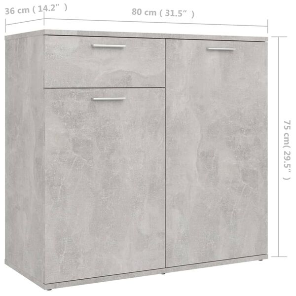 vidaXL Ντουλάπι με Συρτάρι Γκρι Σκυροδέματος 80x36x75 εκ. Επεξ. Ξύλο
