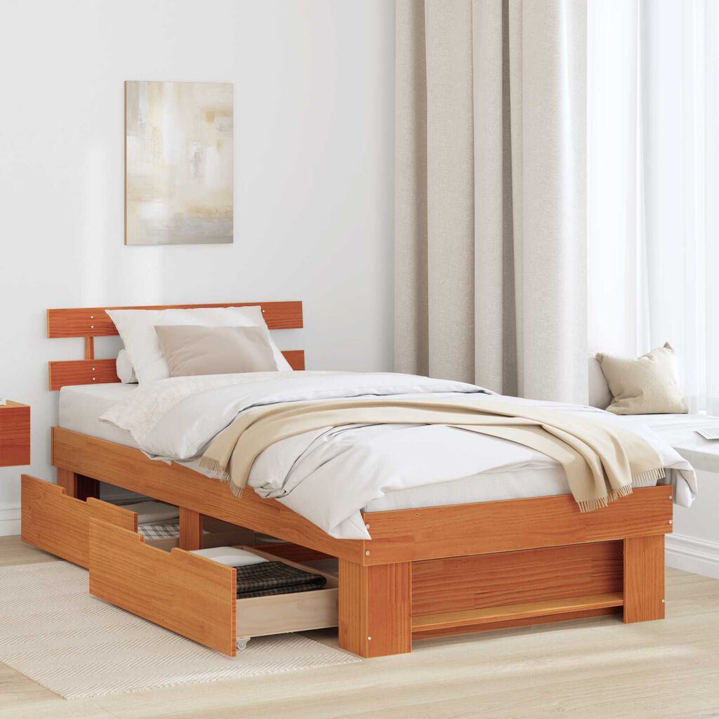 vidaXL Σκελετός Κρεβατιού Καφέ κεριού 90 x 190 cm Συμπαγές ξύλο πεύκου