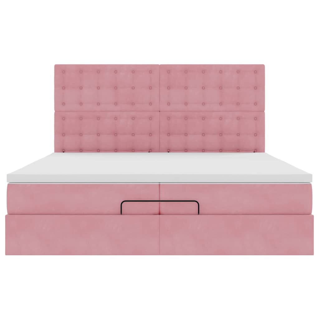 vidaXL Οθωμανικό κρεβάτι με στρώματα ροζ 200x200cm Velvet