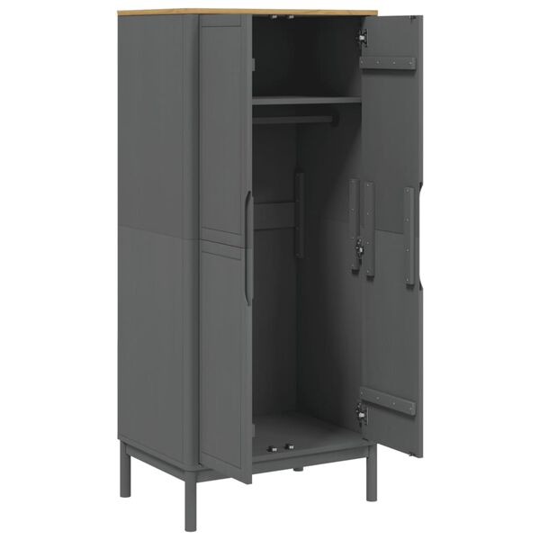 vidaXL Ντουλάπα FLORO Γκρι 77 x 53 x 171 εκ. από Μασίφ Ξύλο Πεύκου
