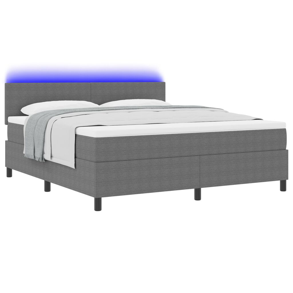 vidaXL Κρεβάτι με Σπλαχνά και Στρώμα & LED Φωτεινό Γκρι Σούπερ Μέγεθος Ύφασμα Καλαθιού