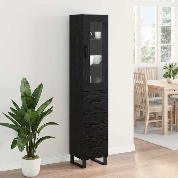 vidaXL Highboard &Mu;&alpha;ύ&rho;&eta; &Omicron;&xi;&upsilon;ά 34,5 x 34 x 180 &epsilon;&kappa;. &Epsilon;&pi;&epsilon;&xi;&epsilon;&rho;&gamma;&alpha;&sigma;&mu;έ&nu;&omicron; &xi;ύ&lambda;&omicron;