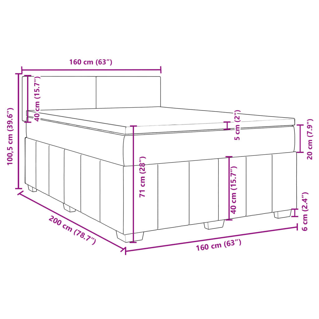 vidaXL Κρεβάτι Boxspring με Στρώμα Taupe 160x200 εκ. Υφασμάτινο