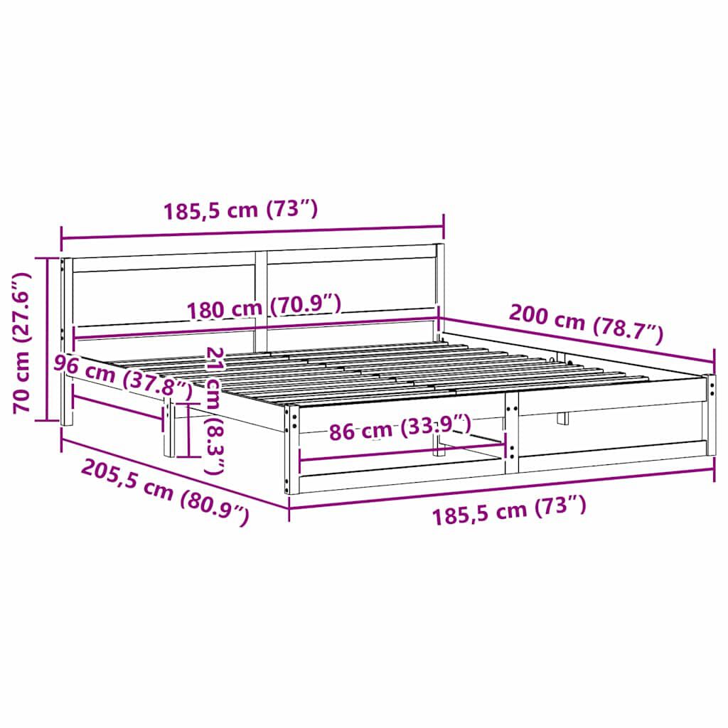 vidaXL Σκελετός Κρεβατιού Καφέ 180 x 200 cm Μασίφ ξύλο πεύκου