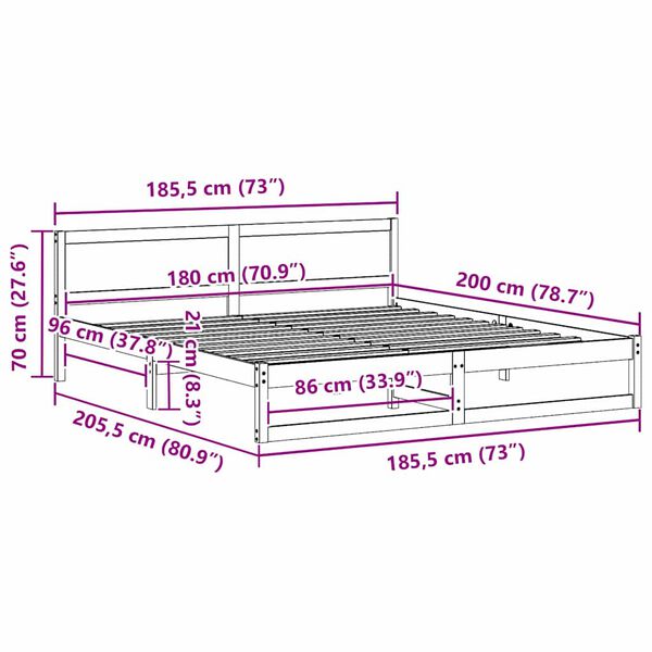 vidaXL Σκελετός Κρεβατιού Καφέ 180 x 200 cm Μασίφ ξύλο πεύκου