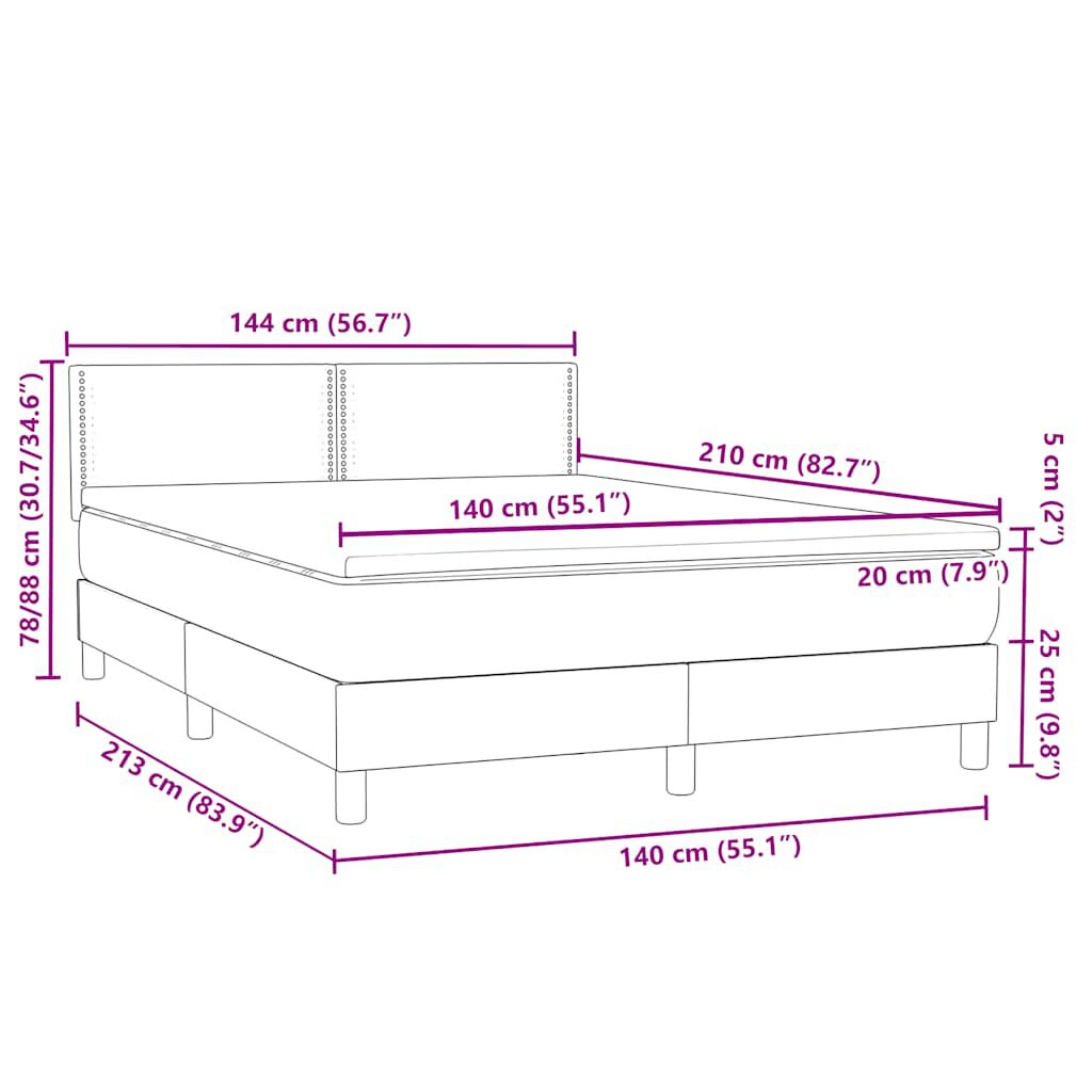 vidaXL Κρεβάτι Boxspring με Στρώμα Ροζ 140x210 εκ. Βελούδινο