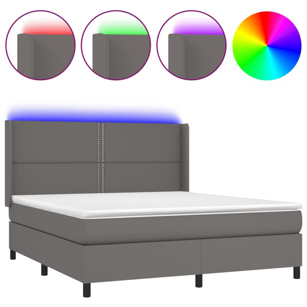 vidaXL Κρεβάτι Boxspring με Στρώμα & LED Γκρι 180x200 εκ. Συνθ. Δέρμα
