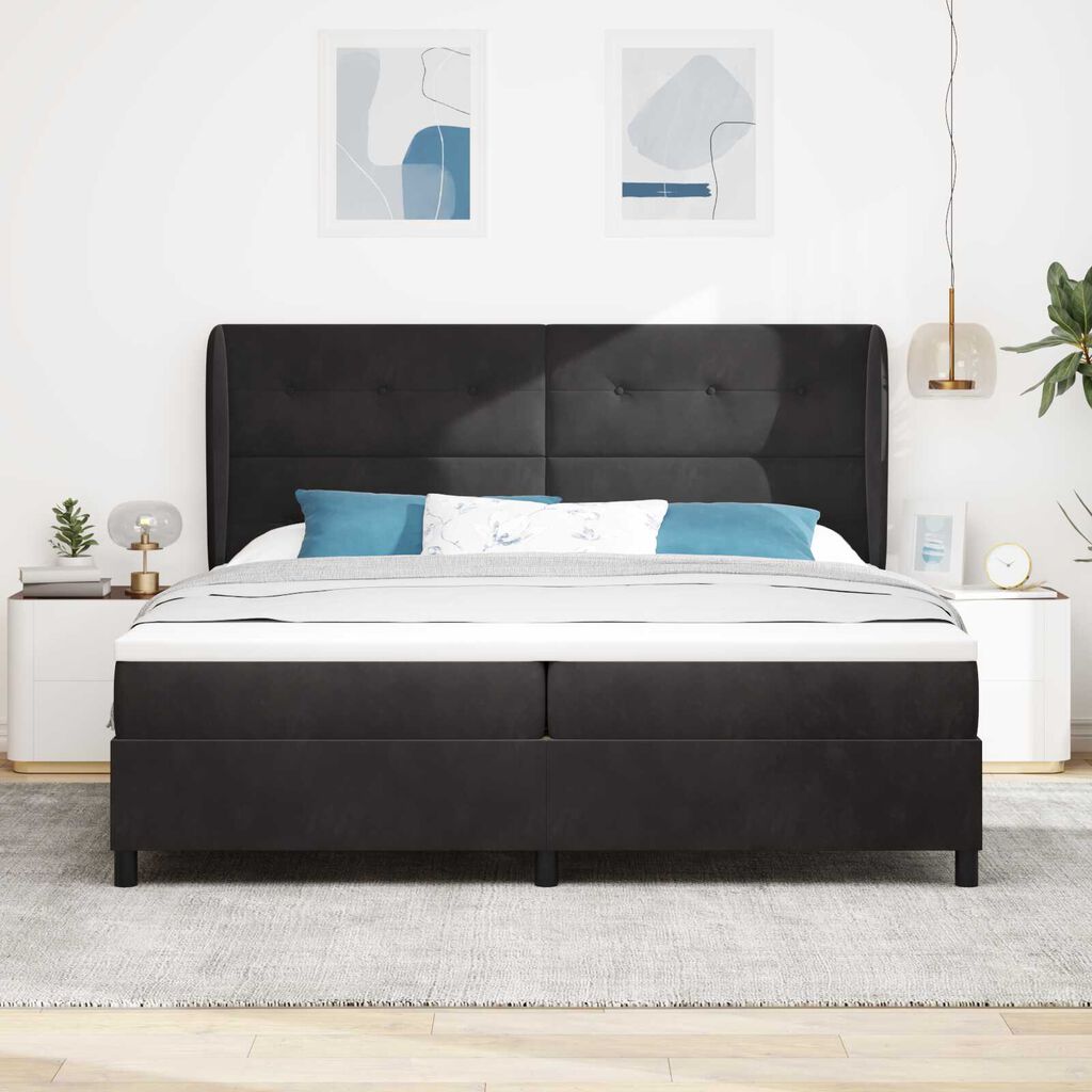 vidaXL Κρεβάτι με ελατήρια με στρώμα Μαύρο 200 x 200 cm Βελούδο