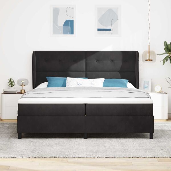 vidaXL Κρεβάτι με ελατήρια με στρώμα Μαύρο 200 x 200 cm Βελούδο