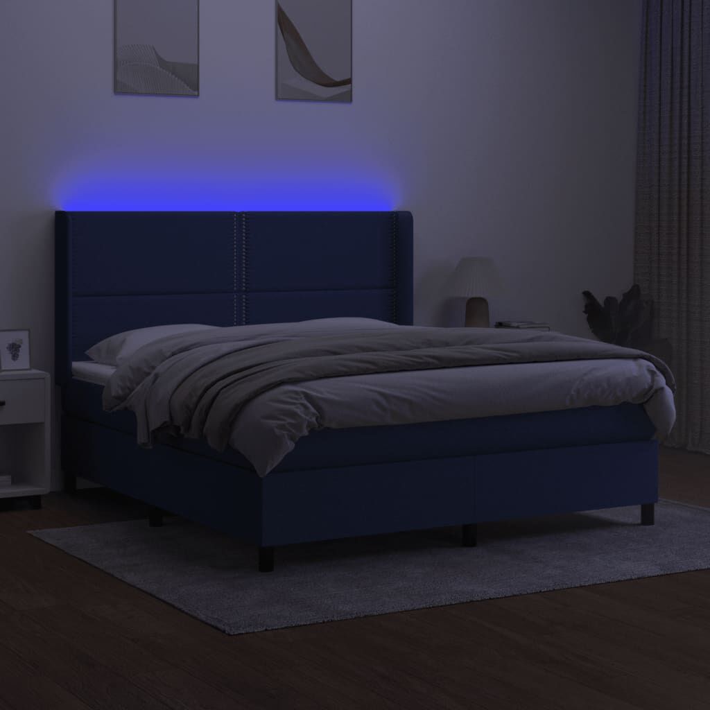 vidaXL Κρεβάτι Boxspring με Στρώμα & LED Μπλε 160x200 εκ. Υφασμάτινο