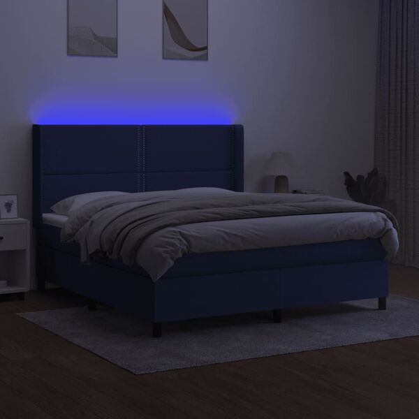 vidaXL Κρεβάτι Boxspring με Στρώμα & LED Μπλε 160x200 εκ. Υφασμάτινο
