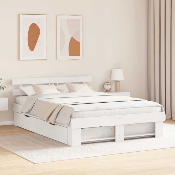 vidaXL Σκελετός Κρεβατιού Λευκό 140 x 200 cm Μασίφ ξύλο πεύκου