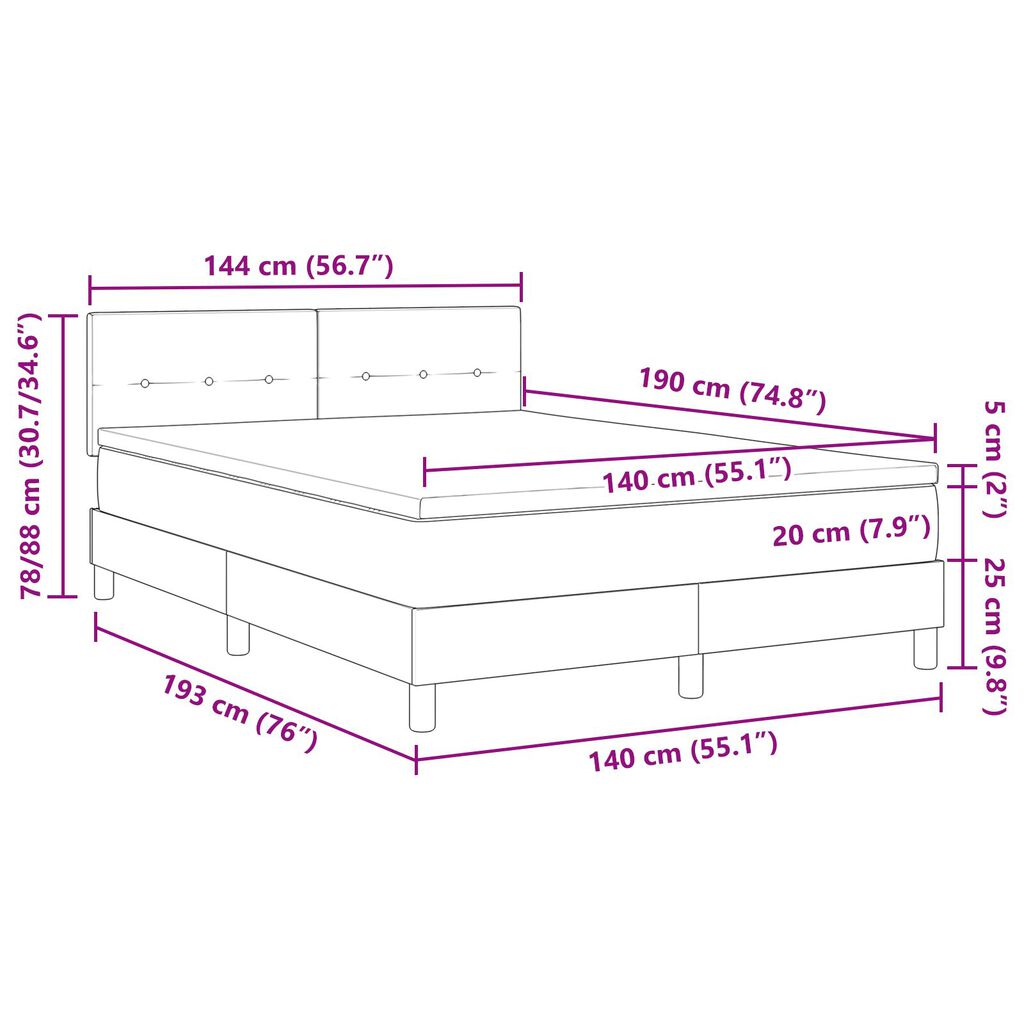vidaXL Κρεβάτι με Βαθιά Στρώση Σκούρο Καφέ 140x190 εκ. Ύφασμα