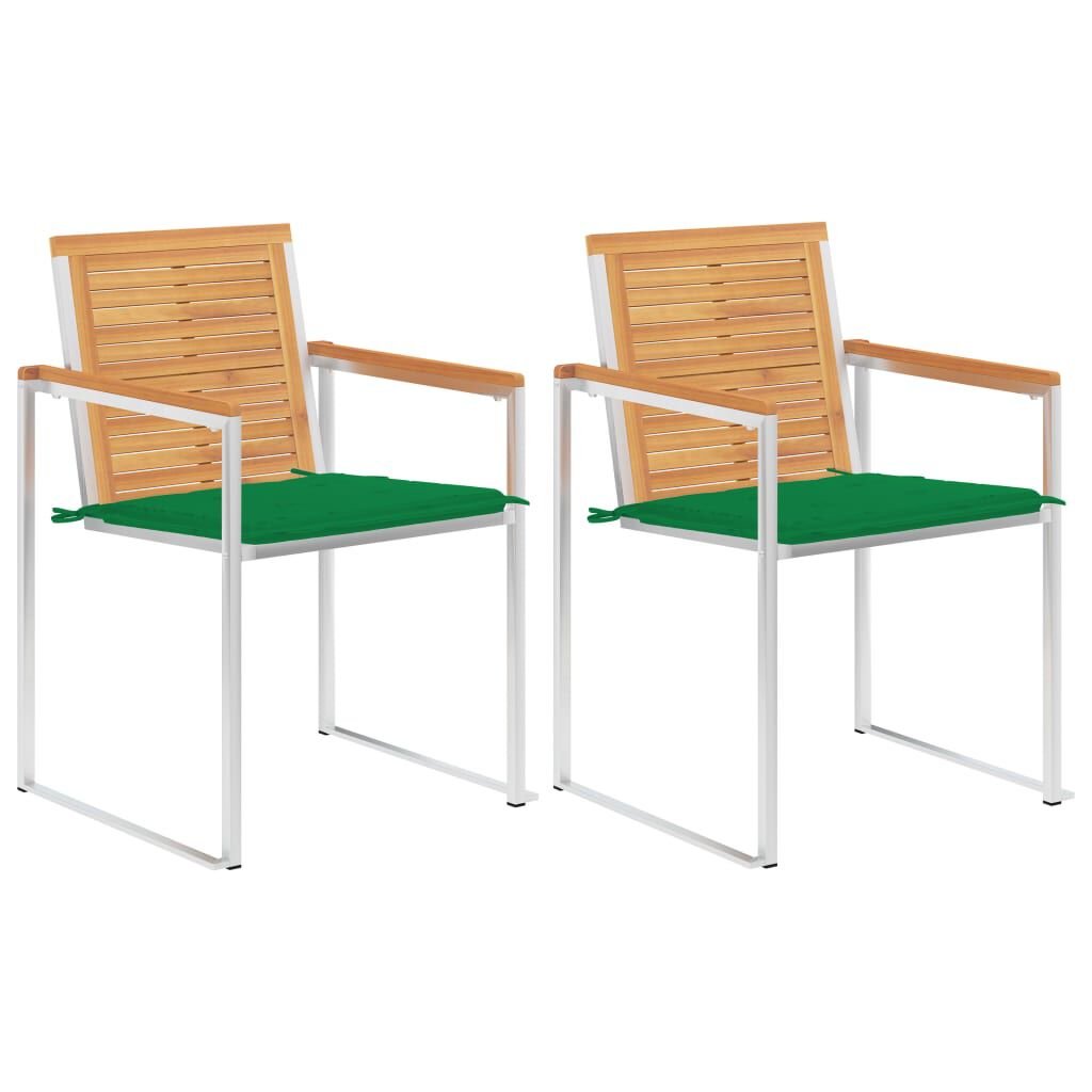 vidaXL Καρέκλες Κήπου 2 τεμ. από Μασίφ Ξύλο Teak/Ατσάλι με Μαξιλάρια