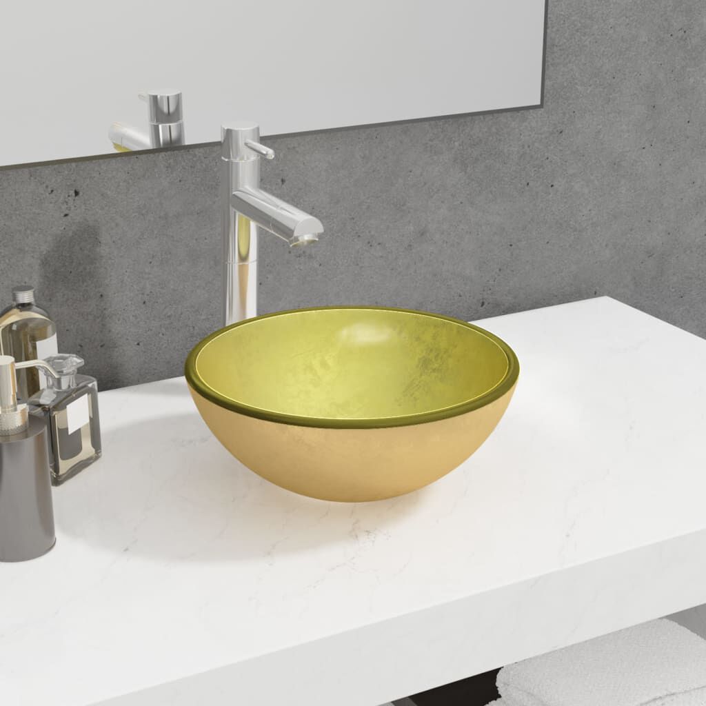 vidaXL Νιπτήρας 30 x 12 εκ. Χρώμα Χρυσού από Ψημένο Γυαλί