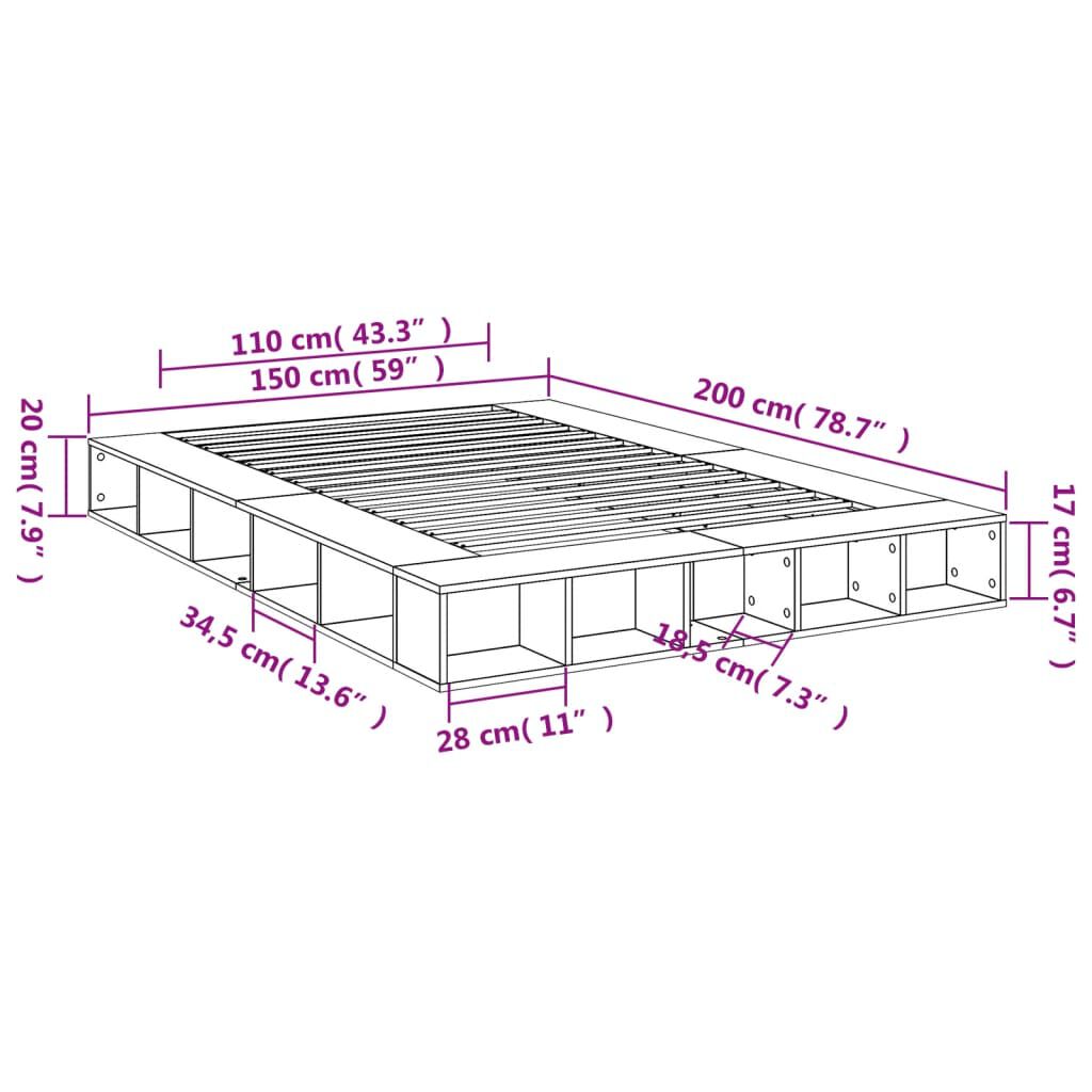 vidaXL Πλαίσιο Κρεβατιού Γκρι Σκυροδέματος 150x200 εκ. Επεξεργ. Ξύλο