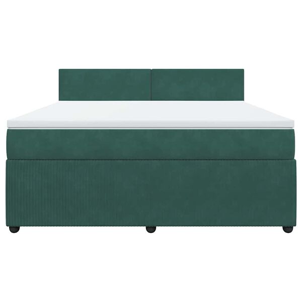 vidaXL Κρεβάτι Boxspring με Στρώμα Σκούρο Πράσινο 180x200εκ. Βελούδινο