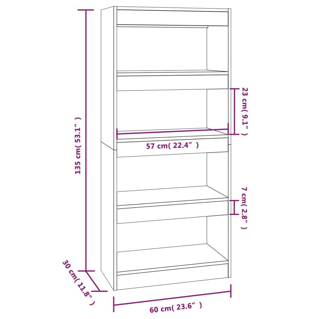 vidaXL Βιβλιοθήκη/Διαχωρ. Χώρου Καφέ Δρυς 60x30x135 εκ. Επεξεργ. Ξύλο