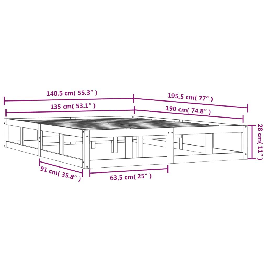 vidaXL Πλαίσιο Κρεβατιού Γκρι 135 x 190 εκ από Ξύλο Πεύκου Double