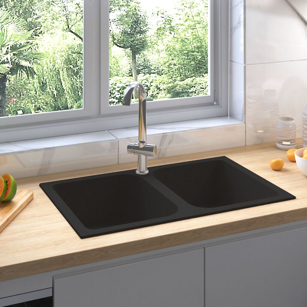 vidaXL Νεροχύτης Κουζίνας Μαύρος 760x480x184 mm Σύνθετος Γρανίτης