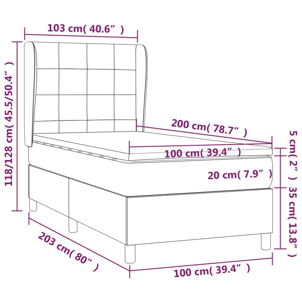 vidaXL Κρεβάτι Boxspring με Στρώμα Μαύρο 100x200 εκ. Βελούδινο