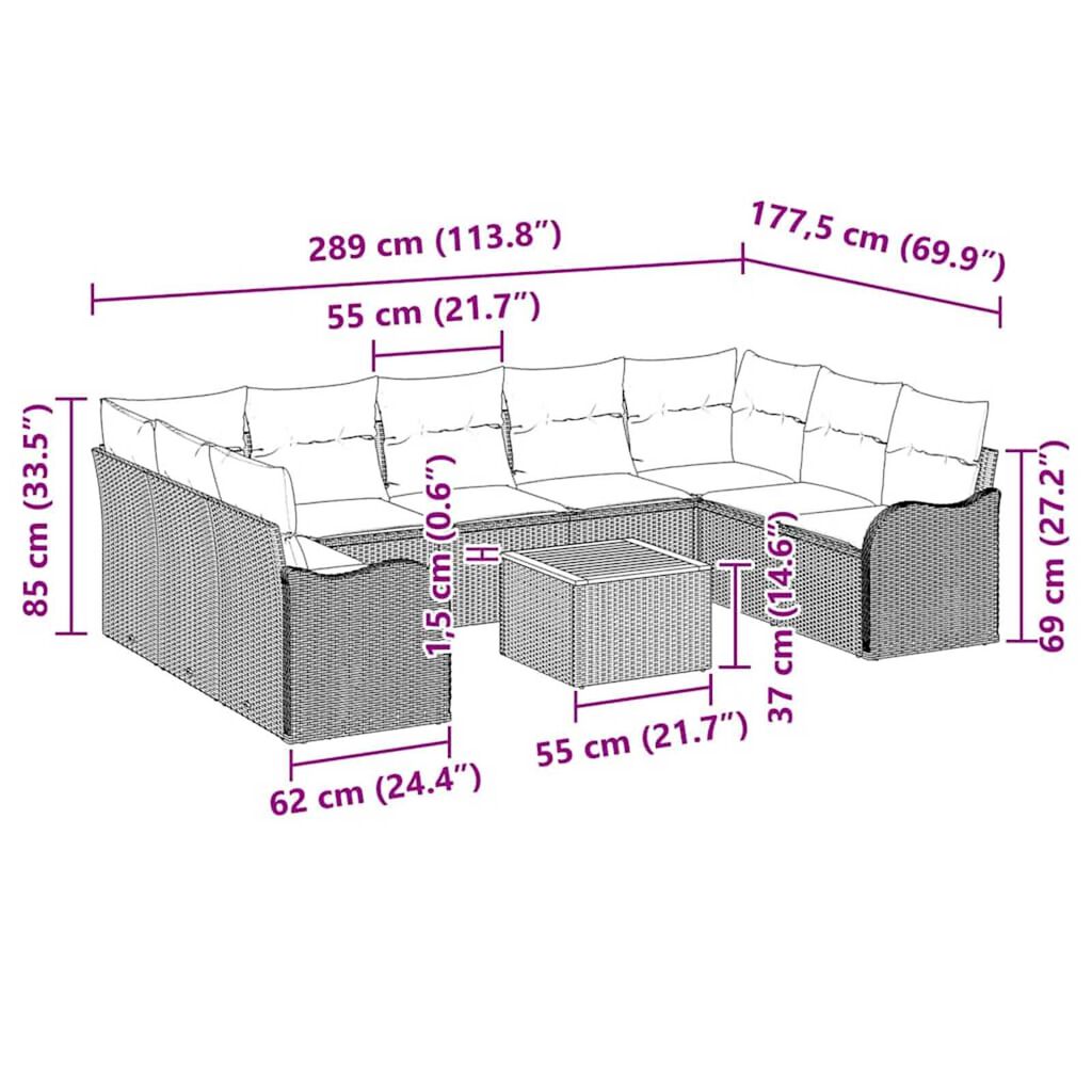 vidaXL Σετ Καναπέ Κήπου 10 pcs Γκρι