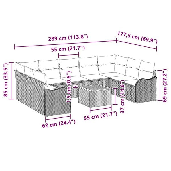 vidaXL Σετ Καναπέ Κήπου 10 pcs Γκρι