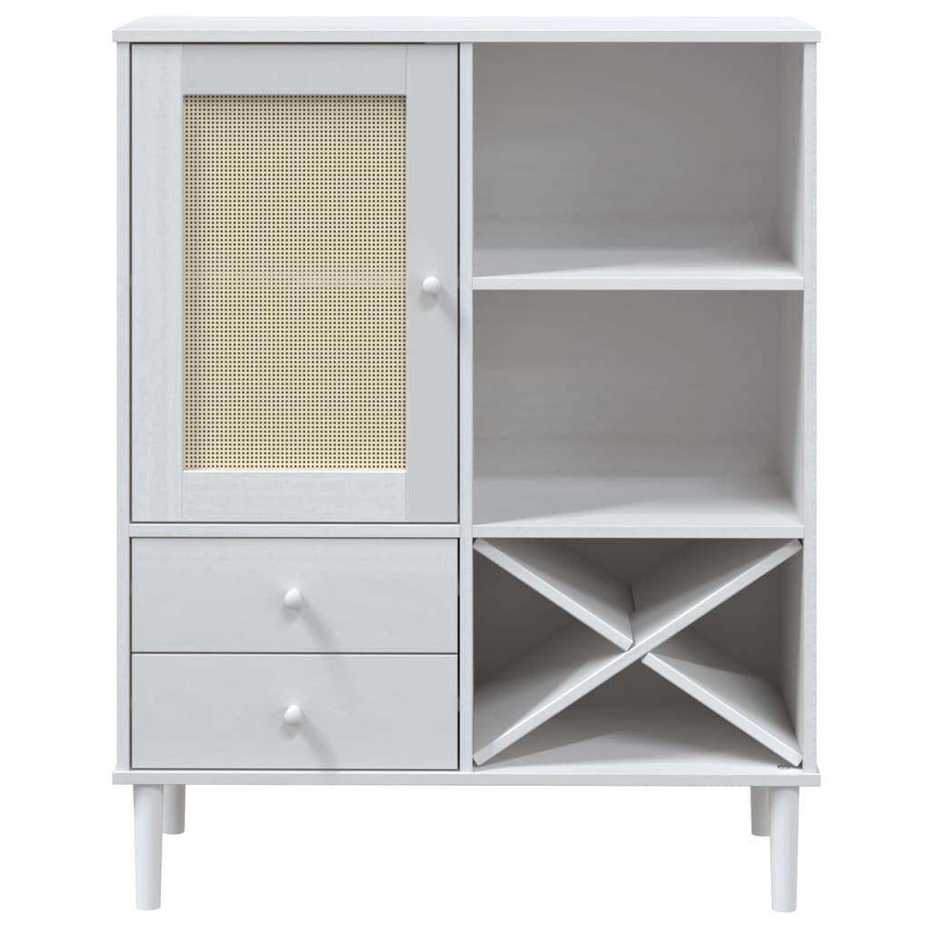 vidaXL Ντουλάπι Ψηλό SENJA Λευκό/Ρατάν 90x40x112 εκ. Μασίφ Ξύλο Πεύκου