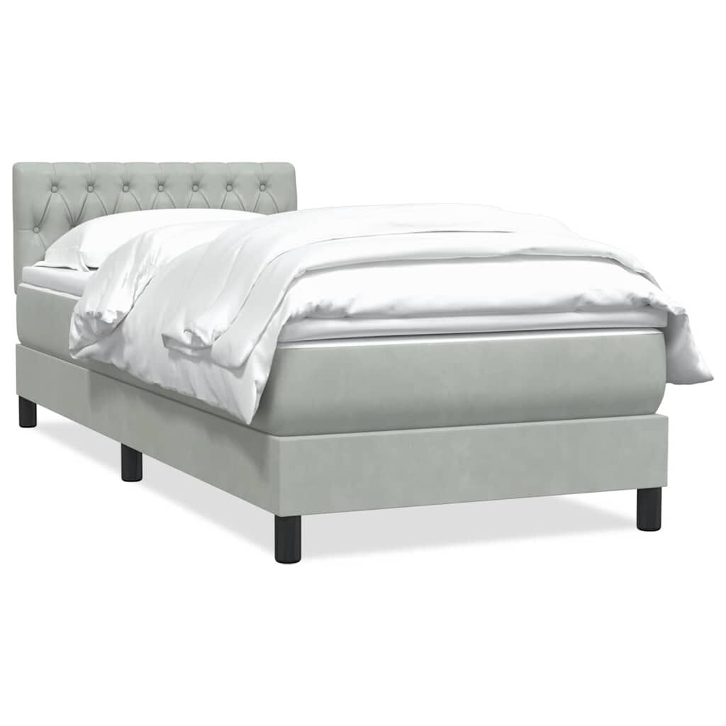 vidaXL Box Spring κρεβάτι με στρώμα ανοιχτό γκρι 90x220 εκ. Βελούδινο