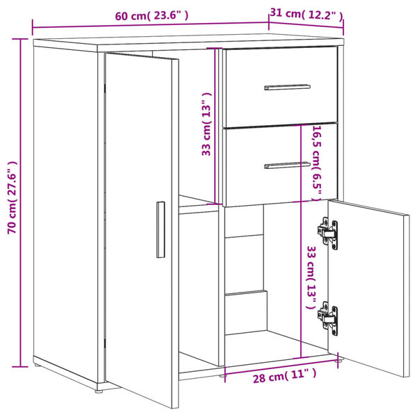 vidaXL Βοηθητικά Ντουλάπια 2 τεμ. Sonoma Δρυς 60x31x70 εκ. Επεξ. Ξύλο