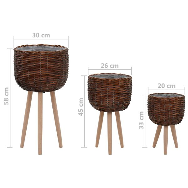 vidaXL Γλάστρες 3 τεμ. από Wicker με Επένδυση Πολυαιθυλενίου