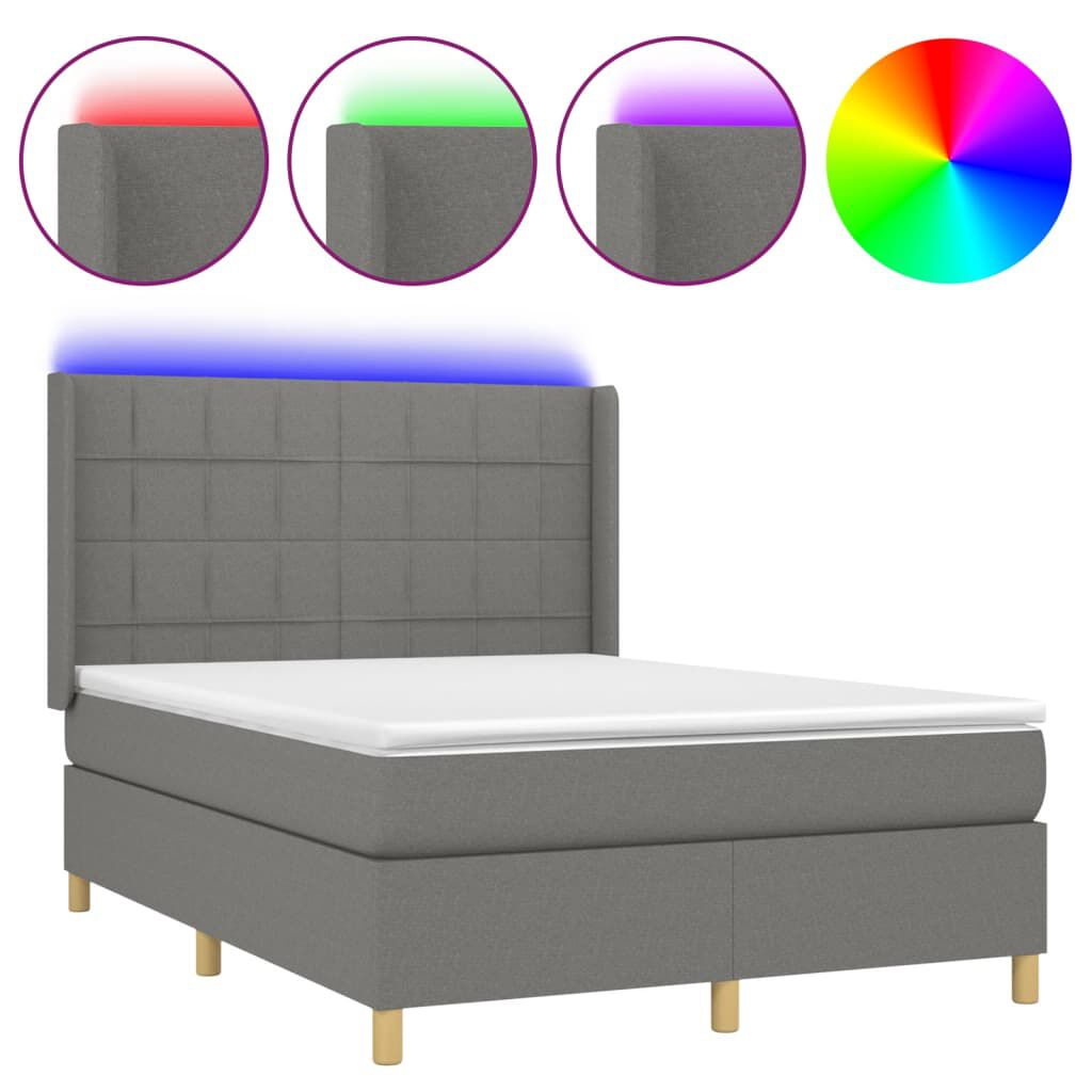 vidaXL Κρεβάτι Boxspring με Στρώμα & LED Σκ.Γκρι 140x200 εκ Υφασμάτινο