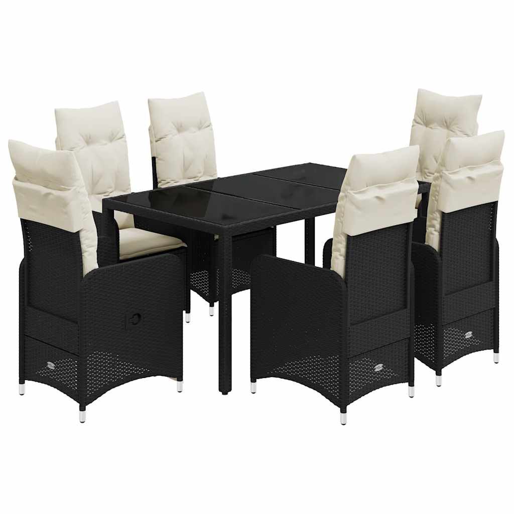 vidaXL Σετ Επίπλων Bistro Κήπου 7 τεμ Μαύρο Συνθετ. Ρατάν με Μαξιλάρια