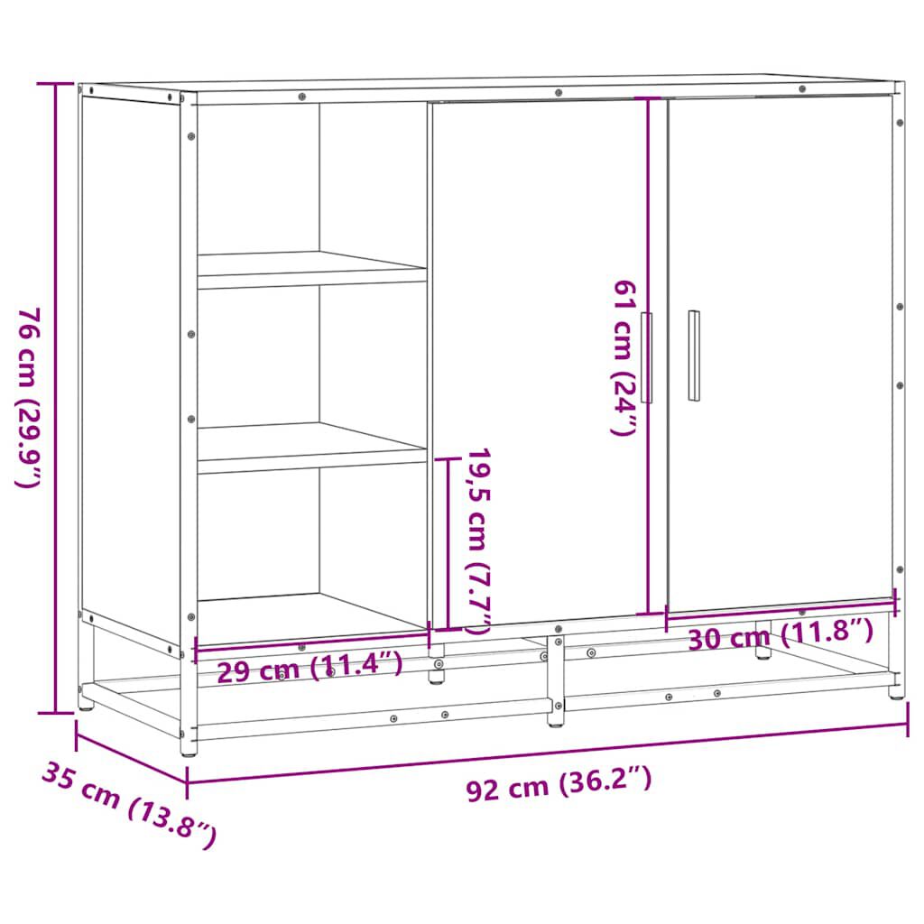vidaXL Sideboard Sonoma Oak 92x35x76 cm Κατασκευασμένο ξύλο