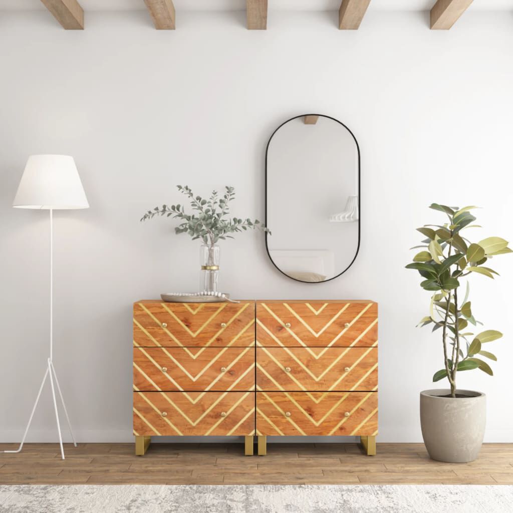 vidaXL Βοηθητικά Έπιπλα 2Τεμ Καφέ/Μαύρο 60x33,5x75εκ Μασίφ Ξύλο Μάνγκο