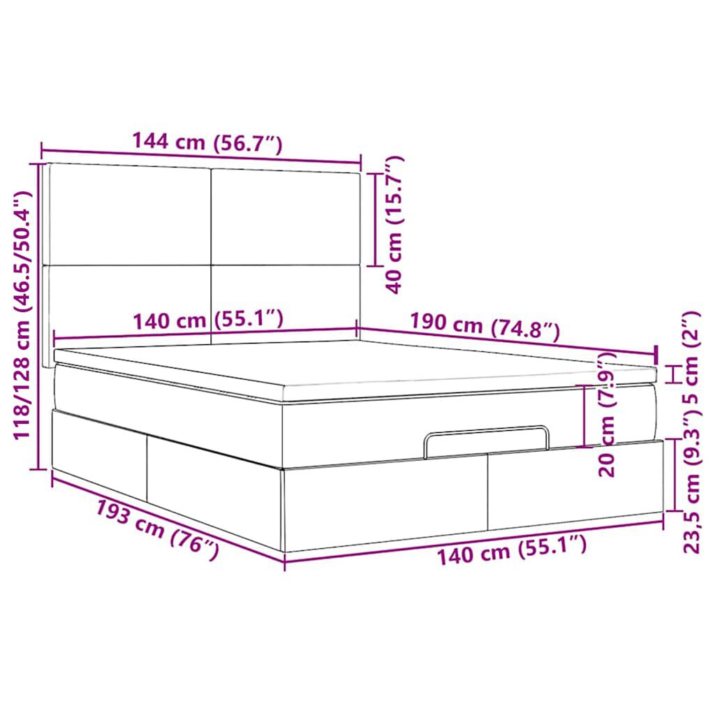 vidaXL Οθωμανικό κρεβάτι με στρώματα & LEDs Ανοιχτό γκρι Βελούδο
