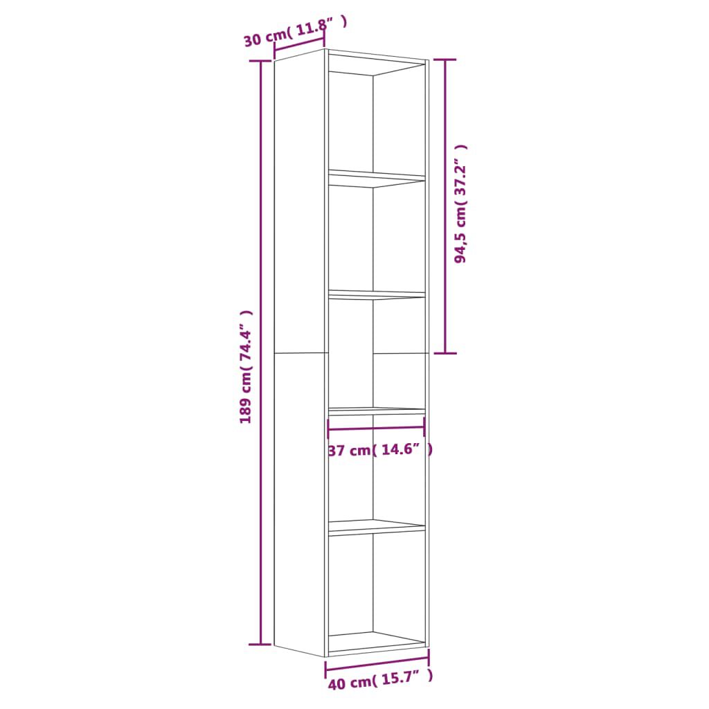 vidaXL Βιβλιοθήκη Γκρι Sonoma 40 x 30 x 189 εκ. από Επεξεργασμένο Ξύλο