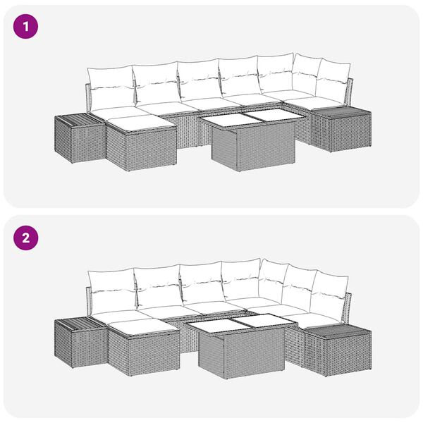vidaXL Σετ Καναπέ Κήπου με αποθήκευση 8 pcs Καφέ Πολυ ράταν