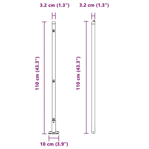 vidaXL Πό posts φράχτη 13 pcs Ασημί Ø32mm 110 εκ Γαλβανισμένος χάλυβας