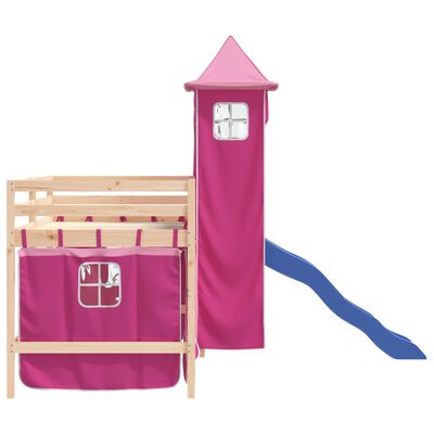 vidaXL Υπερυψωμένο Κρεβάτι με Πύργο Ροζ 80x200 εκ. Μασίφ Ξύλο Πεύκου