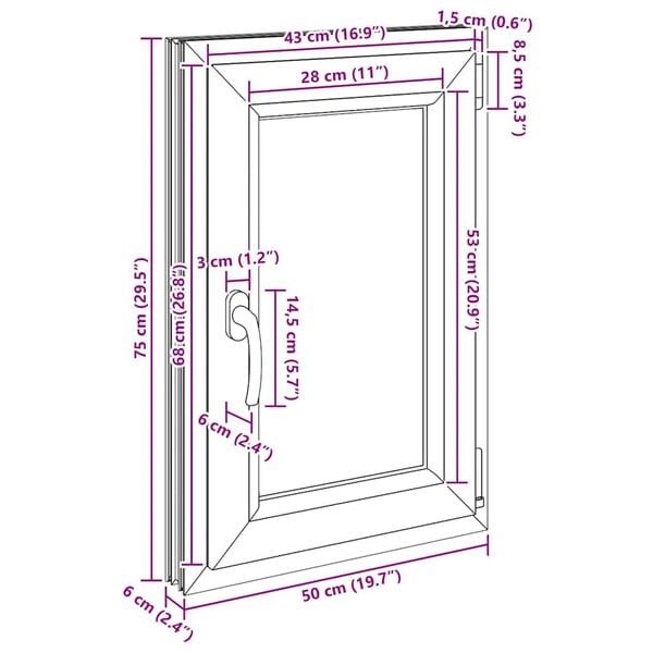 vidaXL Παράθυρο Υπογείου "RISOR" 50x75 εκ. Ανακλινόμενο & Περιστρεφόμενο DIN Δεξί Ανθρακί