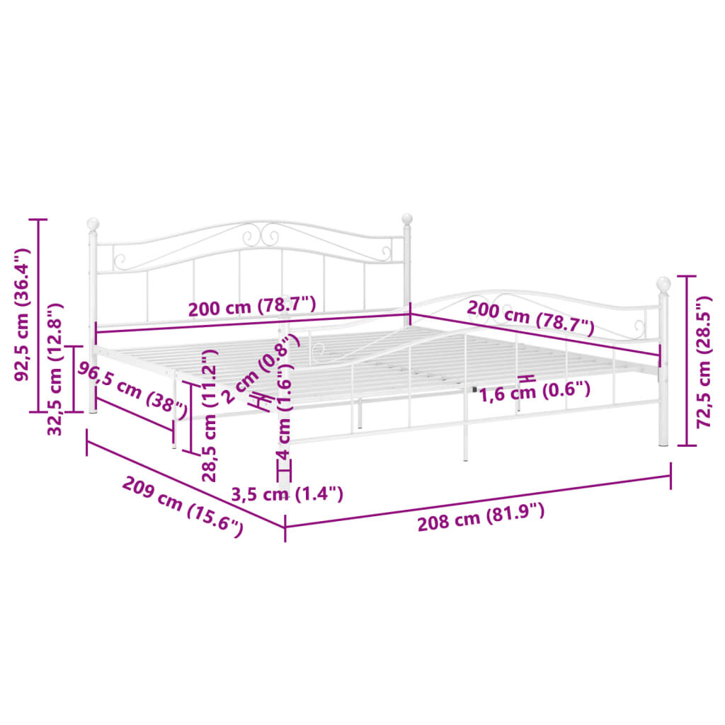 vidaXL Πλαίσιο Κρεβατιού Λευκό 200 x 200 εκ. Μέταλλο