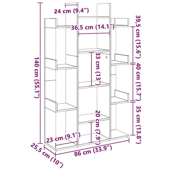 vidaXL Βιβλιοθήκη Sonoma Δρυς 86 x 25,5 x 140 εκ. από Επεξ. Ξύλο