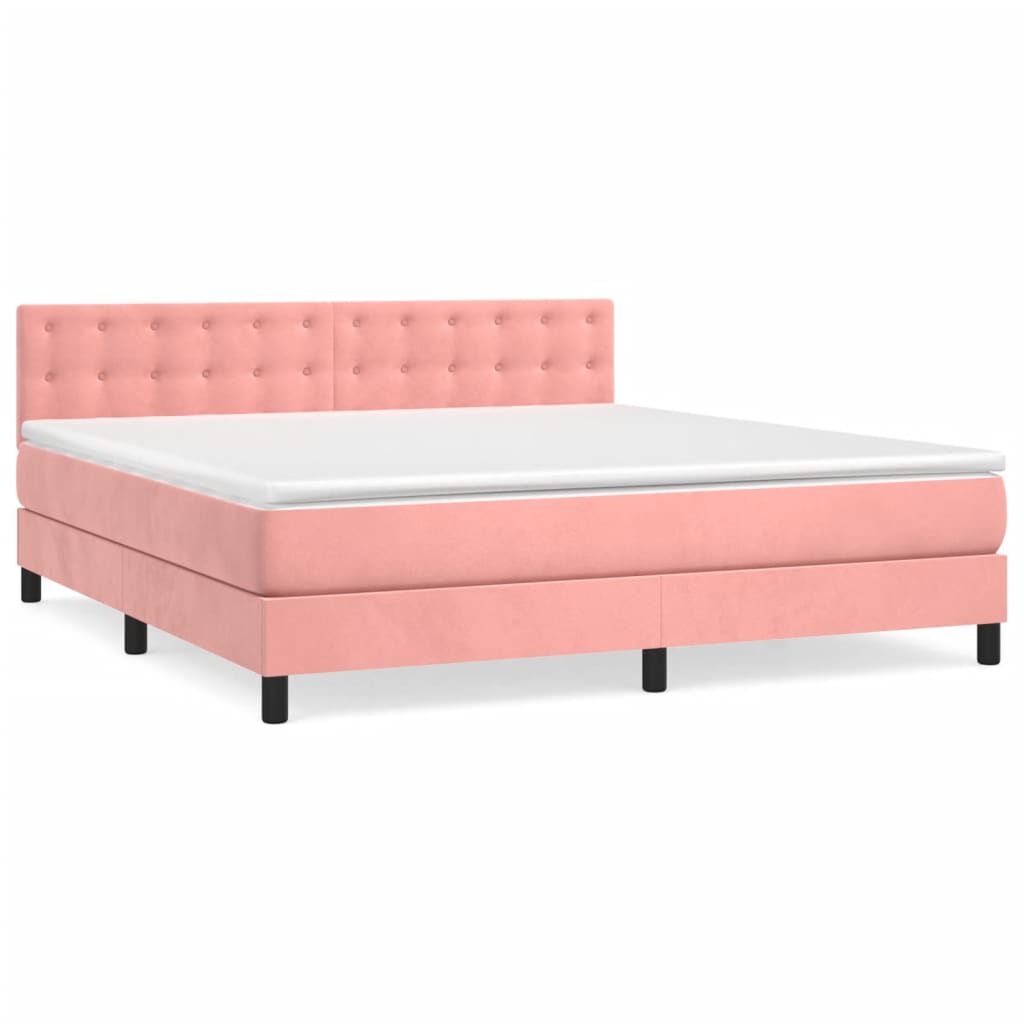 vidaXL Κρεβάτι Boxspring με Στρώμα Ροζ 160x200 εκ. Βελούδινο