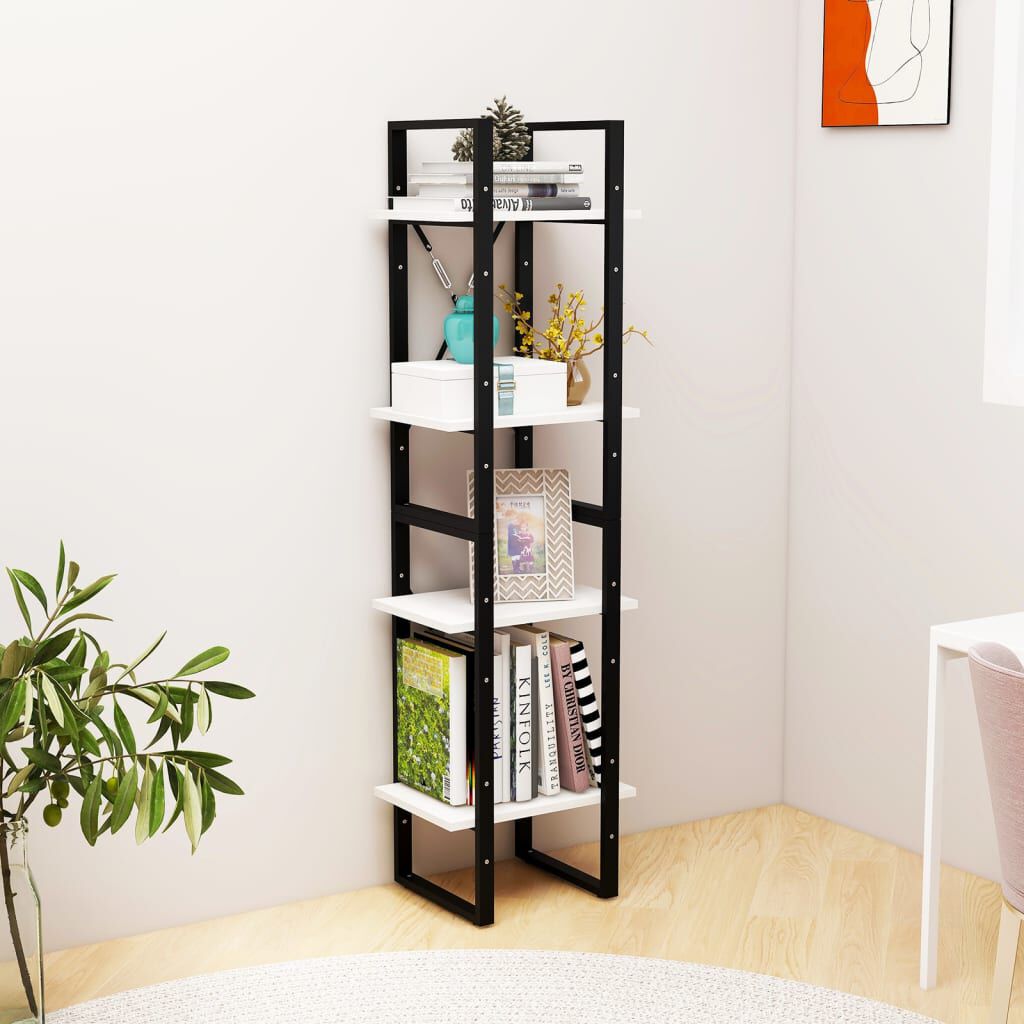 vidaXL Βιβλιοθήκη με 4 Ράφια Λευκή 40x30x140 εκ. από Μασίφ Ξύλο Πεύκου