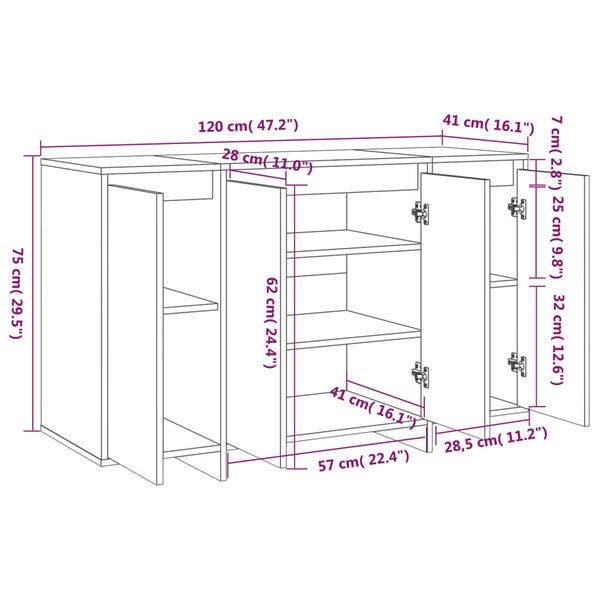 vidaXL Μπουφές Γκρι Sonoma 120 x 41 x 75 εκ από Μοριοσανίδα