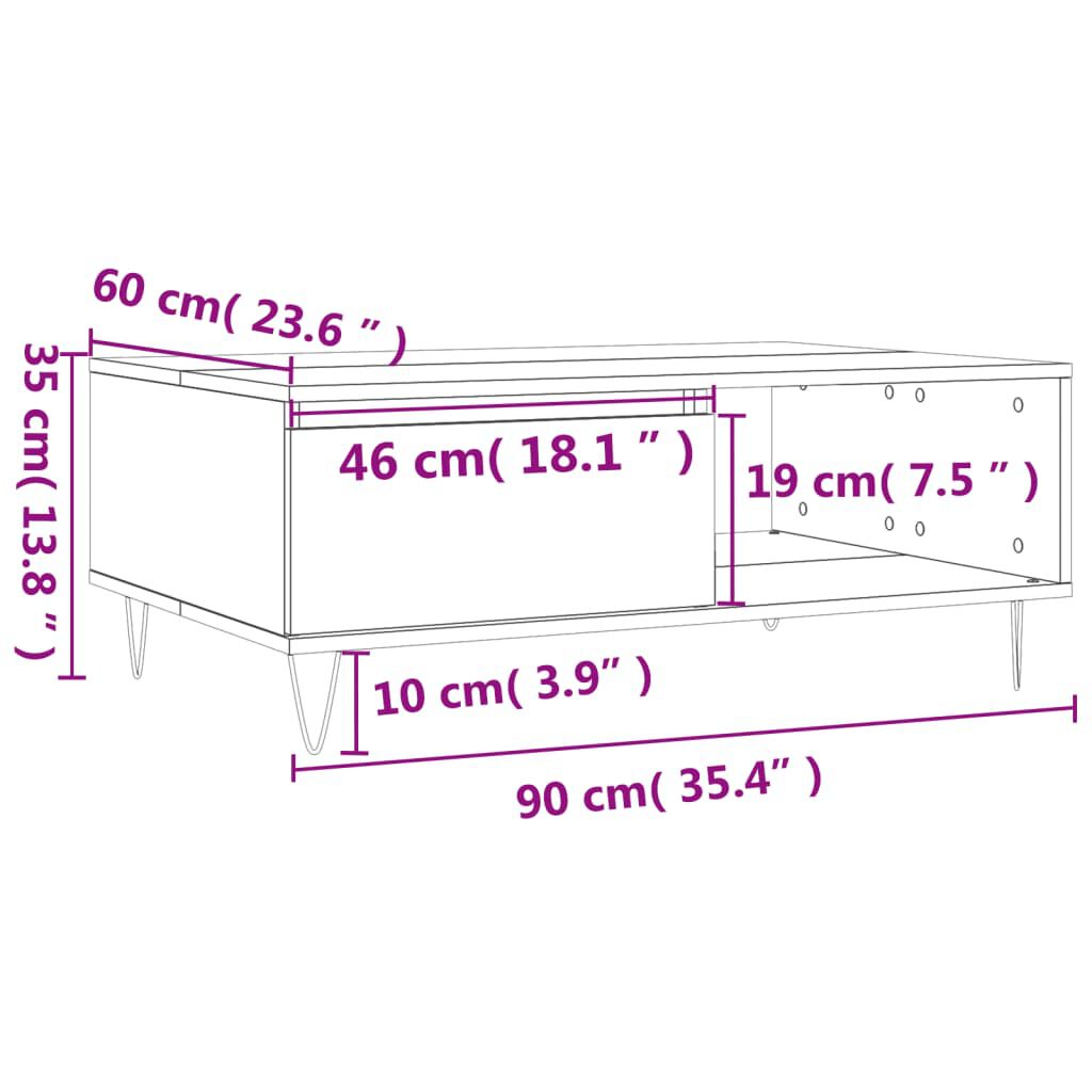 vidaXL Τραπεζάκι Σαλονιού Καπνιστή Δρυς 90x60x35εκ. Επεξεργασμ. Ξύλο