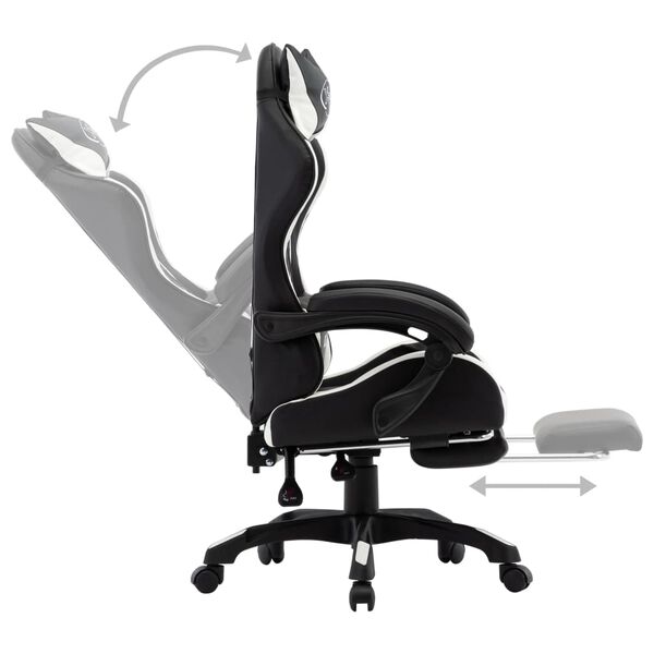 vidaXL Καρέκλα Racing με Υποπόδιο Λευκή/Μαύρη από Συνθετικό Δέρμα