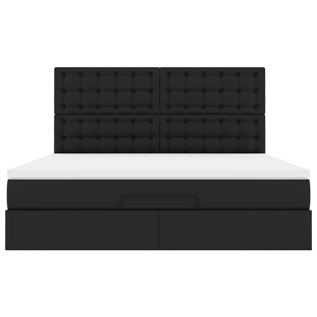 vidaXL Οθωμανικό κρεβάτι με στρώμα Μαύρο 180x200cm Faux Leather