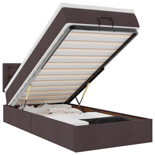 vidaXL Οθωμανικό κρεβάτι με στρώμα & LEDs Σκούρο καφέ 100x200cm Ύφασμα
